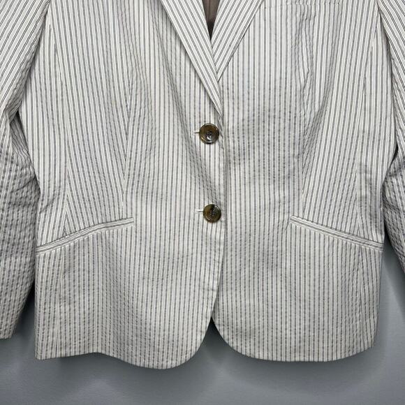 Talbots Petites Cream Tan Seersucker Pinstripe Blazer Jacket Preppy Size 14 - Picture 5 of 9